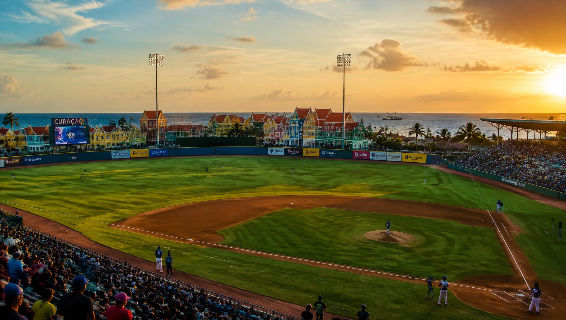 Sunset over the stadium in Willemstad, Curaçao